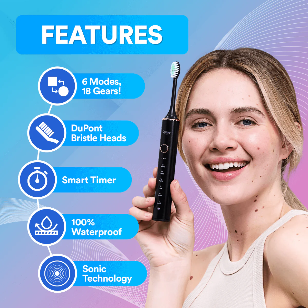 6 in 1 Sonic Electric Toothbrush DP12 - Image 7